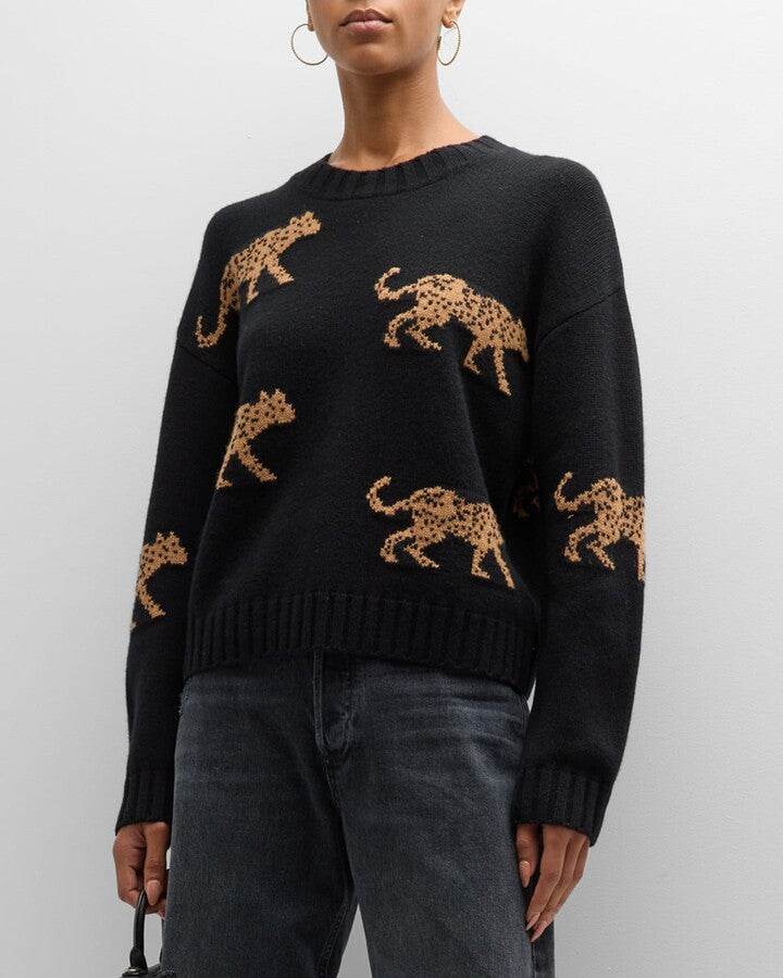 RAILS Perci Jungle Cats Intarsia Wool-Blend Sweater sz S