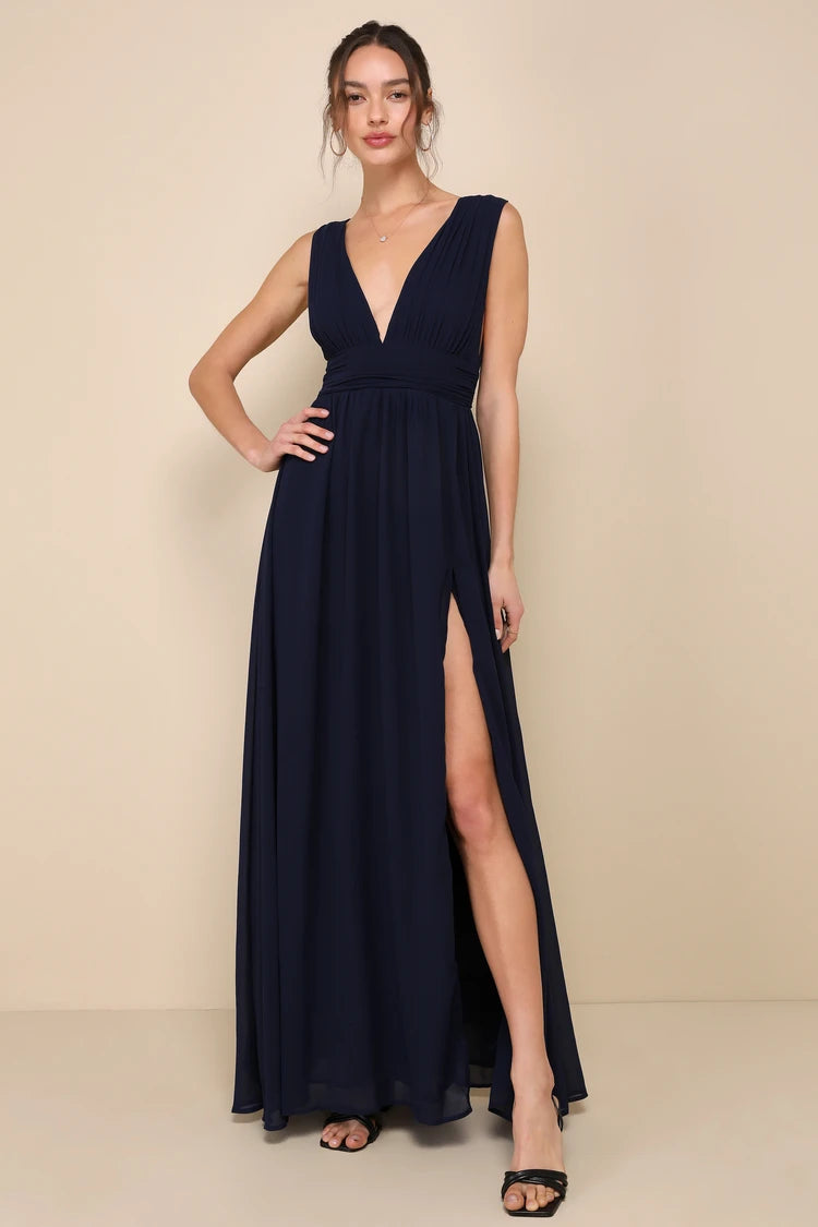 Lulu's Heavenly Hues Navy Blue Maxi Dress sz M