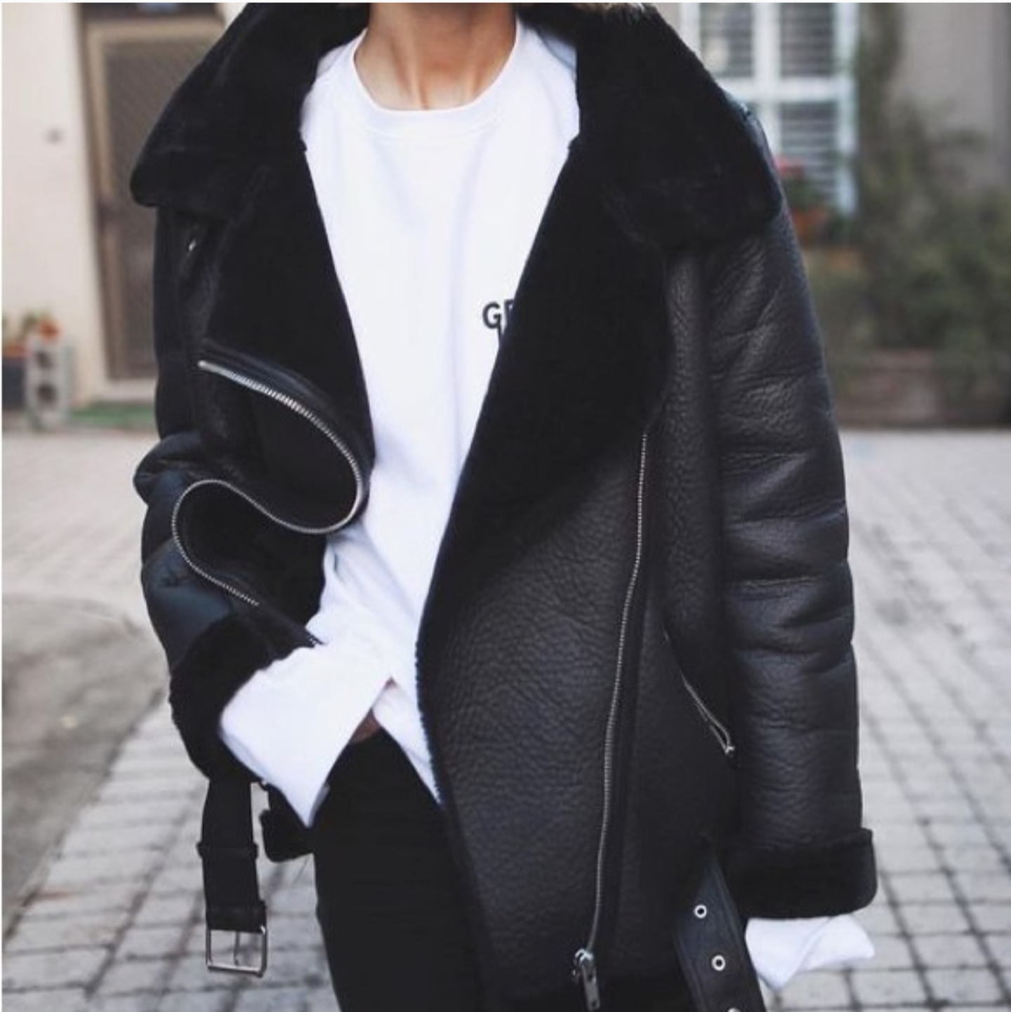 Zara faux leather shearling jacket sz Lrg