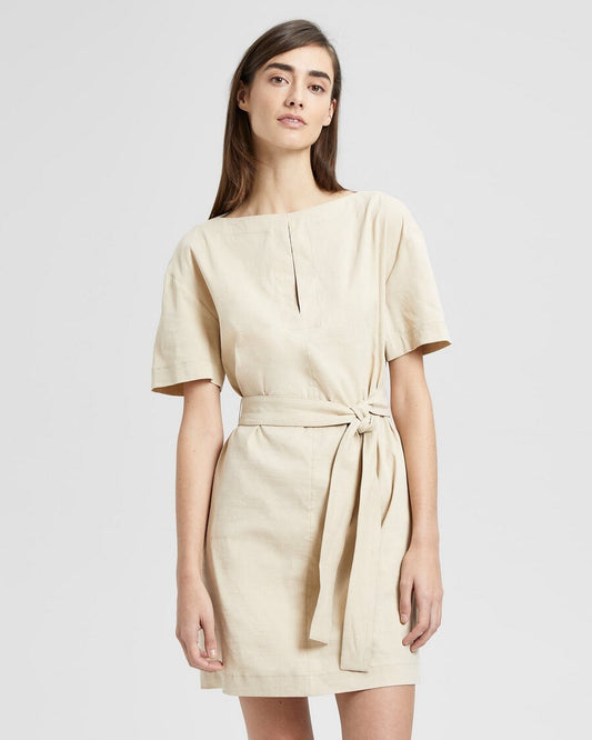 Theory Organic Crunch Linen Belted Shift Dress sz 8