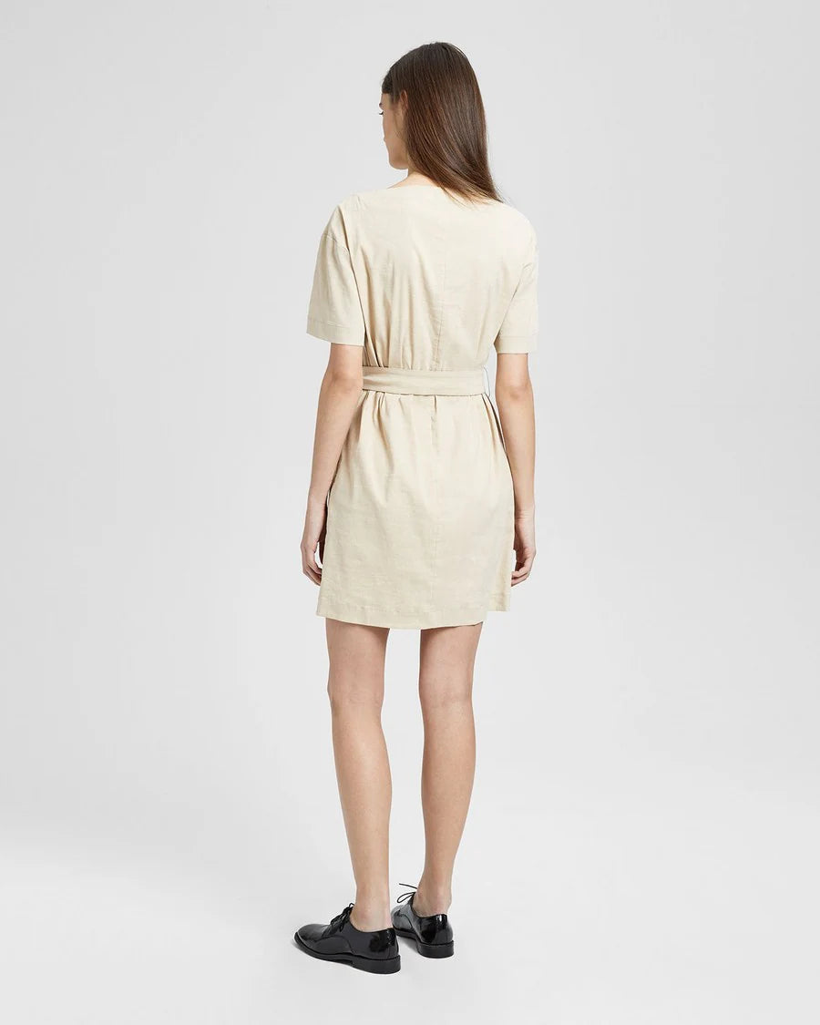 Theory Organic Crunch Linen Belted Shift Dress sz 8