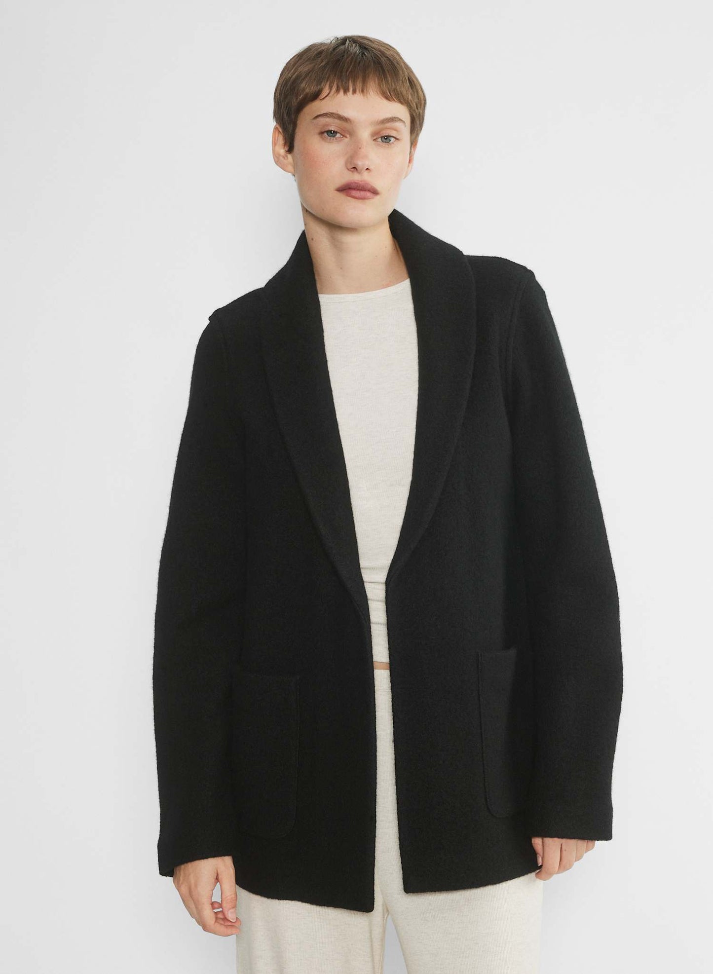Group Babaton "Elongated Merino Wool Shawl Jacket" sz XS (relaxed)