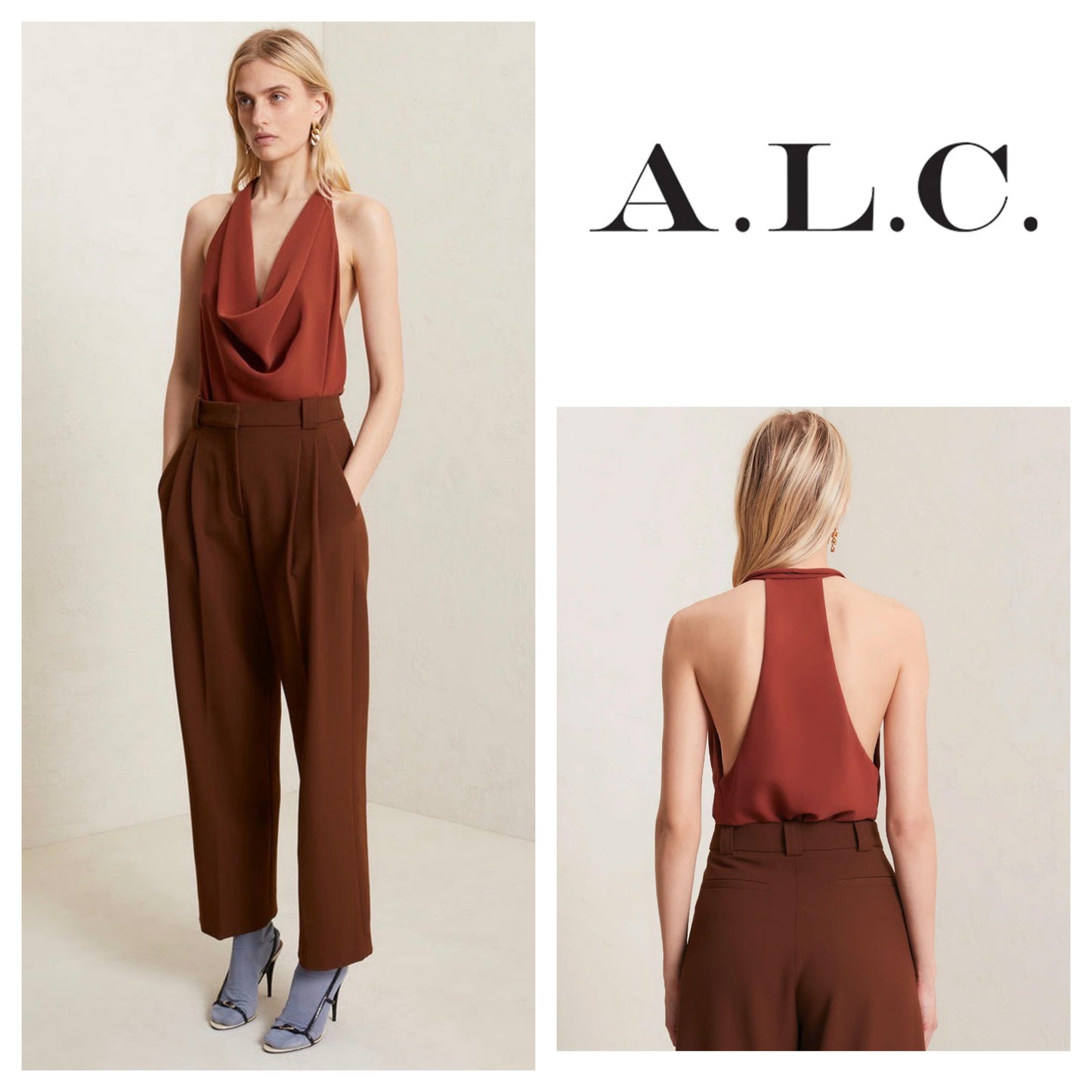 A.L.C Dixon Cowlneck Top In Brunette sz 2
