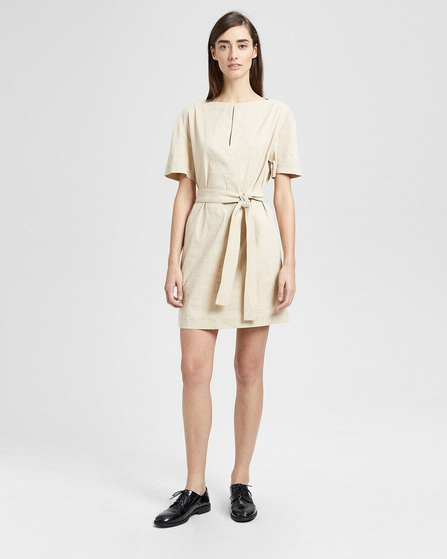 Theory Organic Crunch Linen Belted Shift Dress sz 8