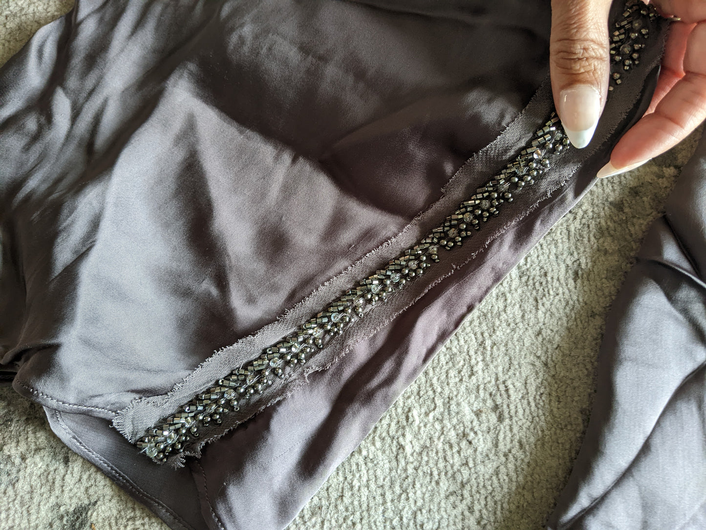 NWOT! Zara satin set with embroidered beaded detailing sz Lrg