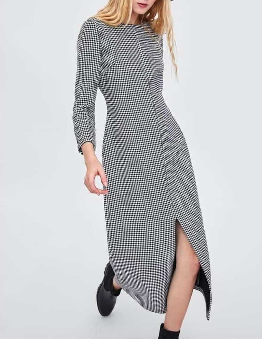 Zara houndstooth knit maxi dress sz Lrg