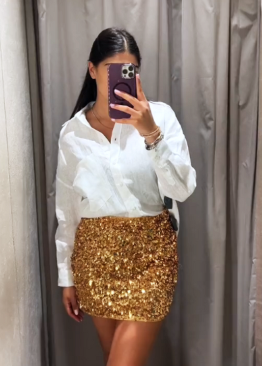 Zara gold sequin mini skirt sz Lrg. (Fits like S/M!)