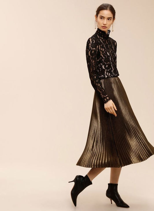 Babaton Jude pleated metallic midi skirt sz M