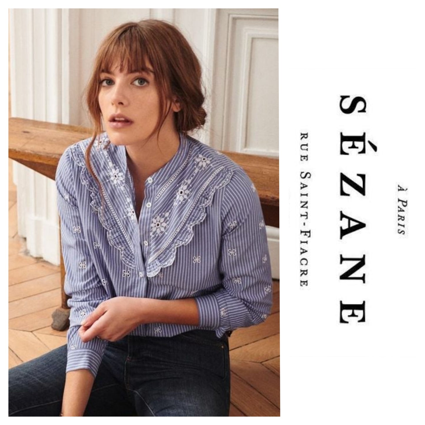 Sézane 'Leo' embroidered cotton shirt sz 36
