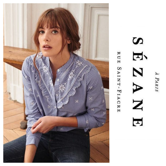 Sézane 'Leo' embroidered cotton shirt sz 36