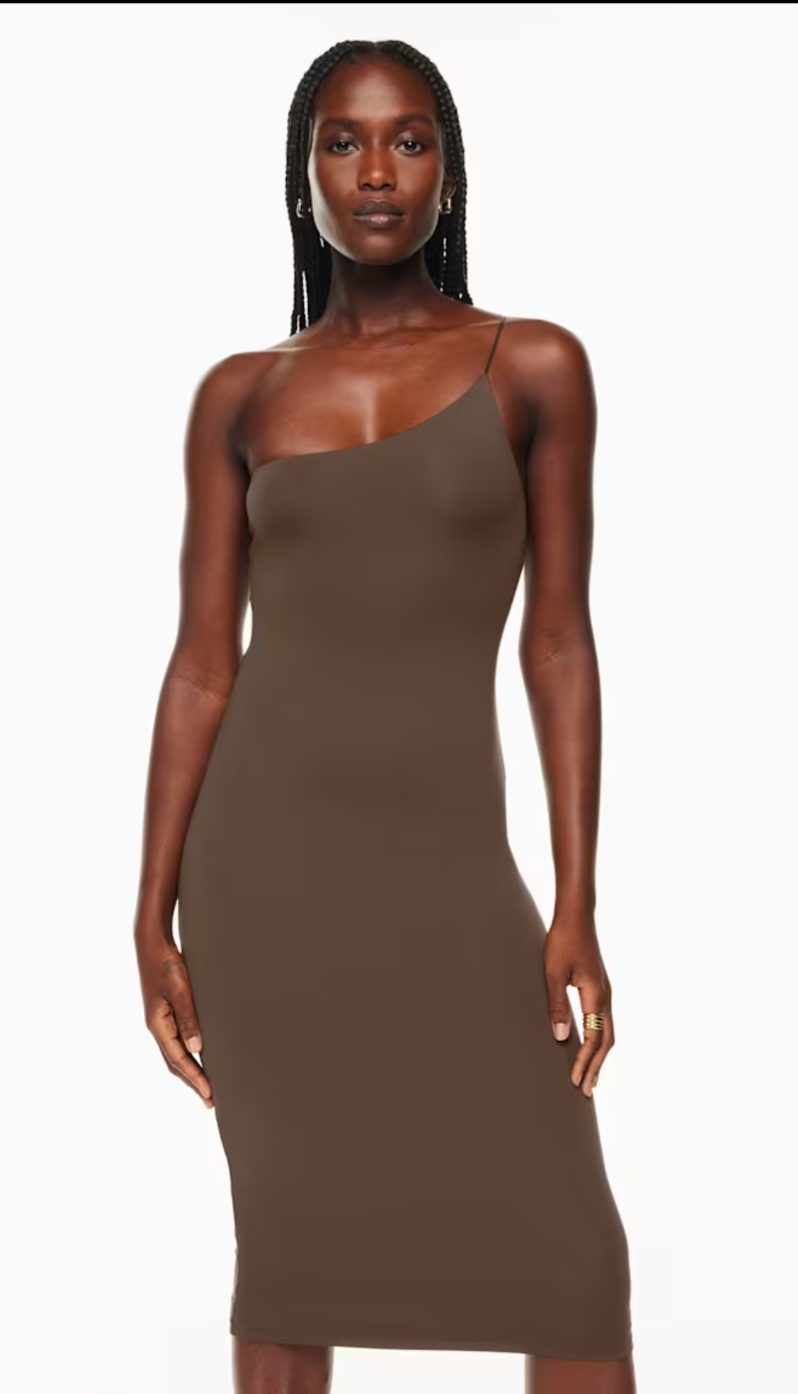 Babaton contour one shoulder midi dress sz M brown