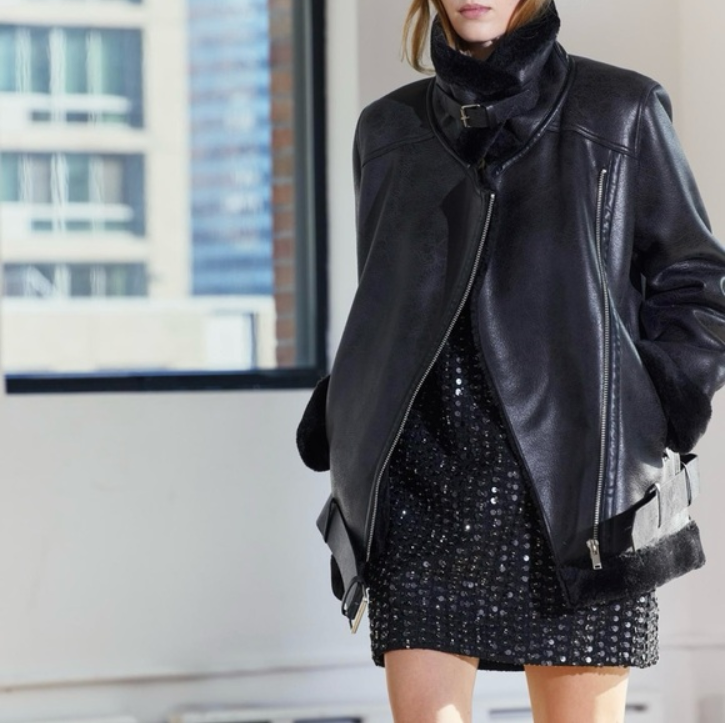 Zara faux leather shearling jacket sz Lrg