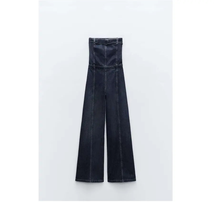 NWT! Zara strapless denim wide leg jumpsuit size XL.