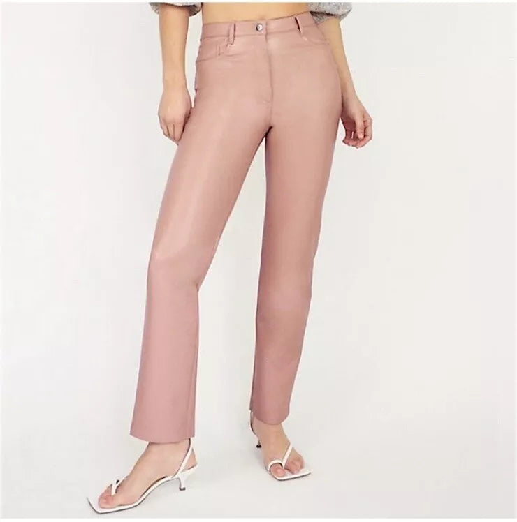 Wilfred The Melina High Rise Vegan Leather Straight Leg Pants Tuscany Rose sz 4