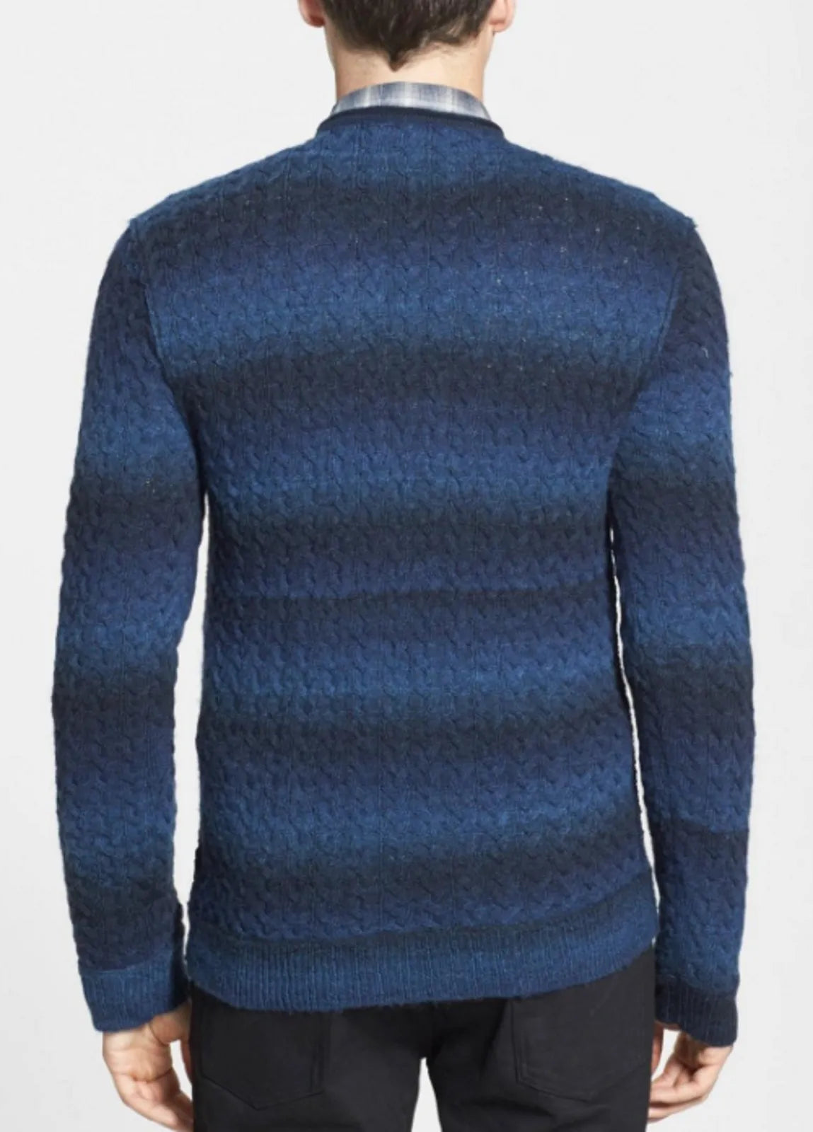 John Varvatos Blue Stripe Space Dye Crew-Neck Sweater sz M