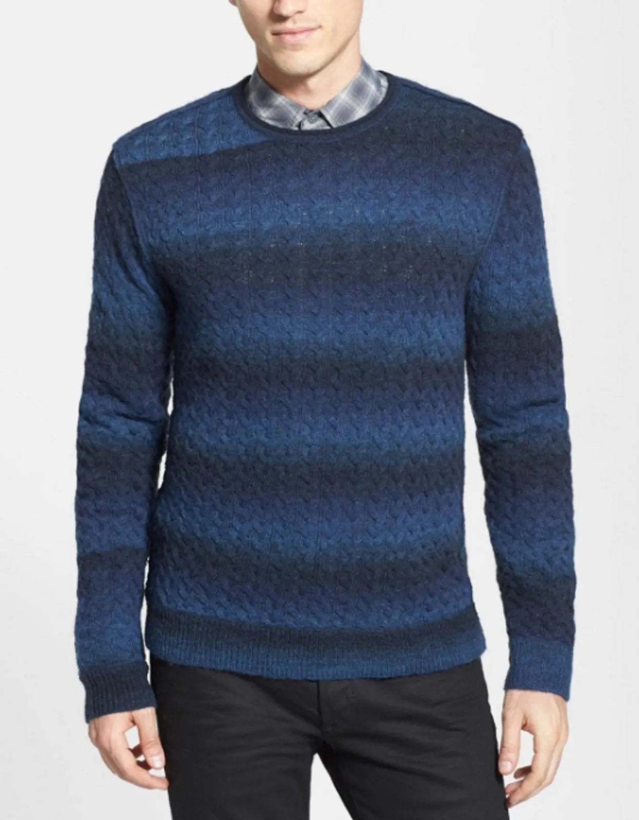 John Varvatos Blue Stripe Space Dye Crew-Neck Sweater sz M