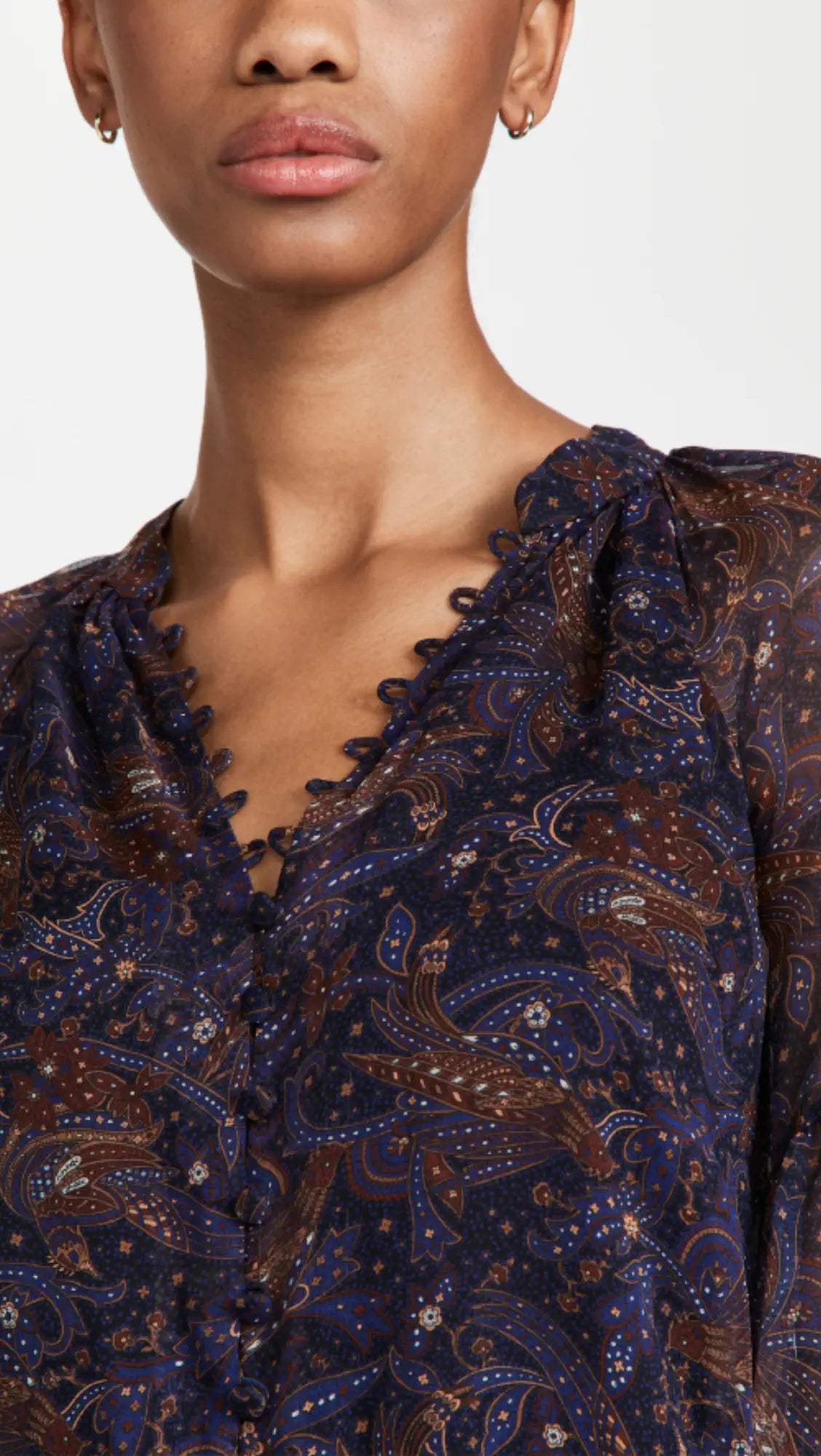 Veronica Beard Jayce Deep V Paisley Long Sleeve Silk Blouse sz 4